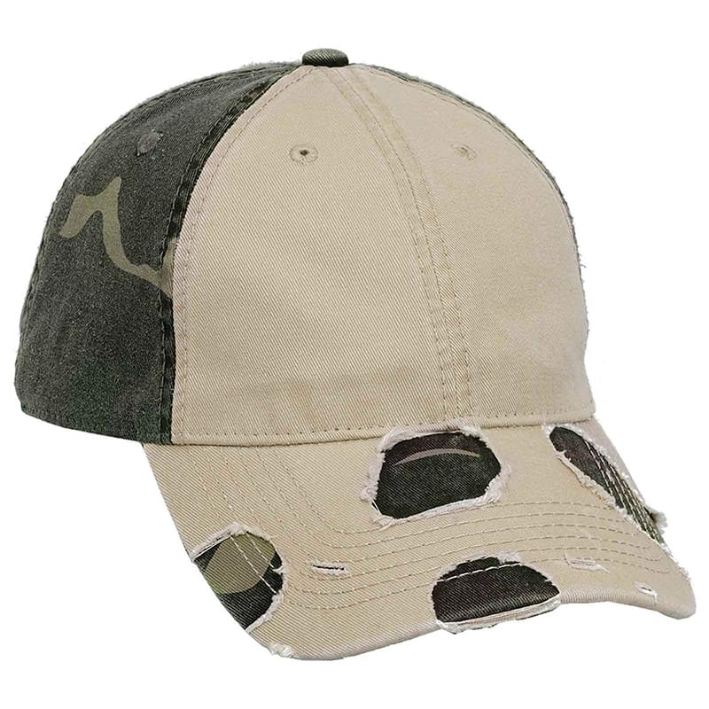 OTTO Camouflage Garment Washed Superior Cotton Twill Distressed Visor Six Panel Low Profile Baseball Cap
