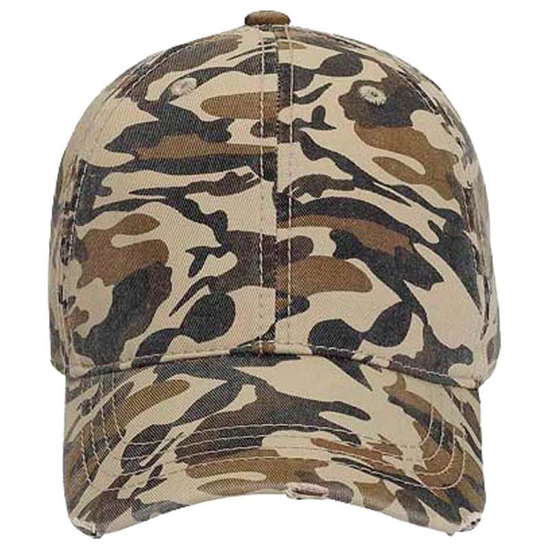 Otto Youth Camouflage Superior Garment Washed Cotton Twill Distressed Visor Low Profile Style Caps