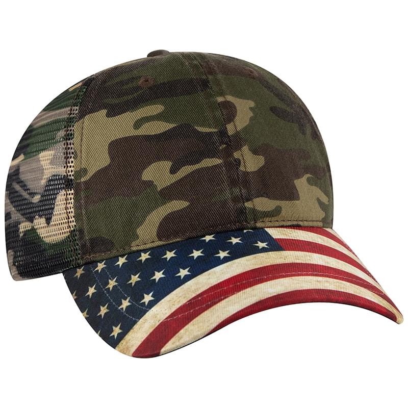OTTO American Flag Visor Garment Washed Superior Soft Mesh Back Cotton Twill Baseball Cap