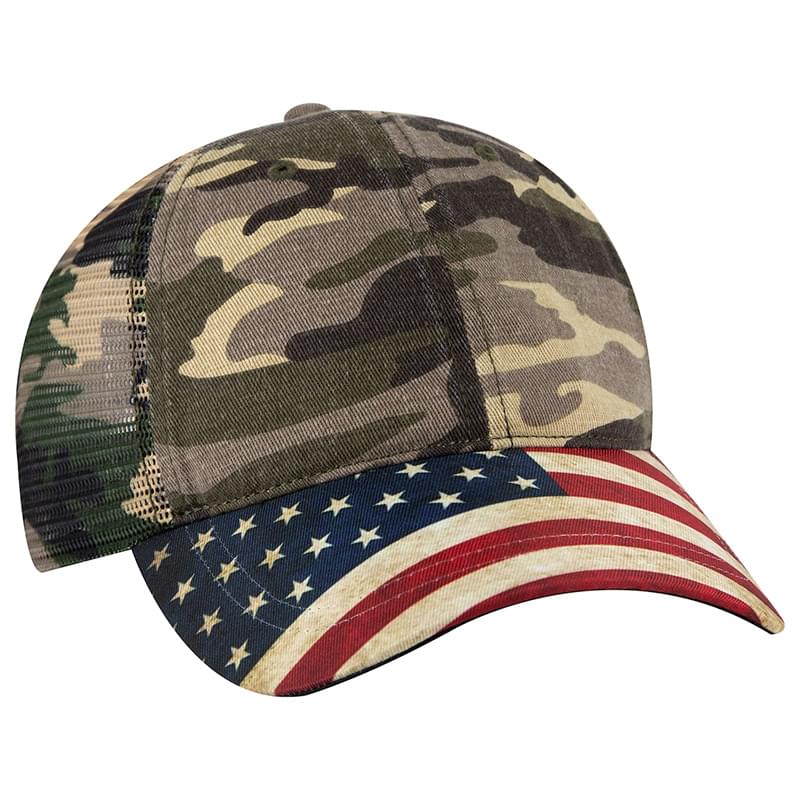 OTTO American Flag Visor Garment Washed Superior Soft Mesh Back Cotton Twill Baseball Cap
