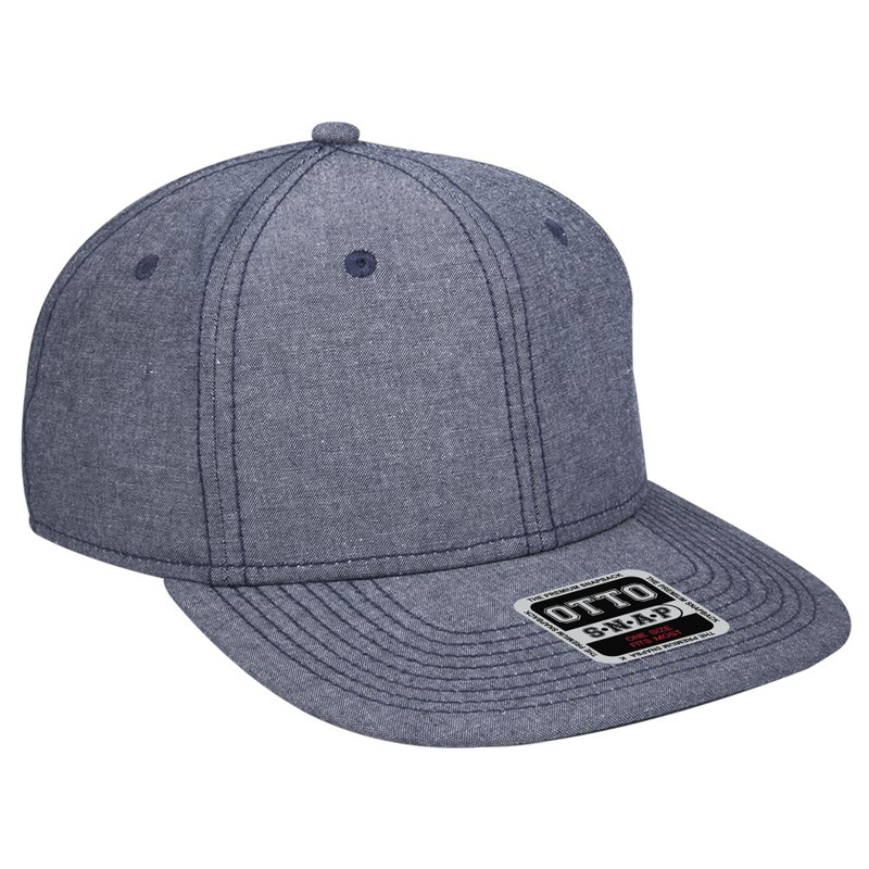 OTTO Cotton Blend Chambray Square Flat Visor OTTO SNAP" Six Panel Pro Style Snapback Hat"