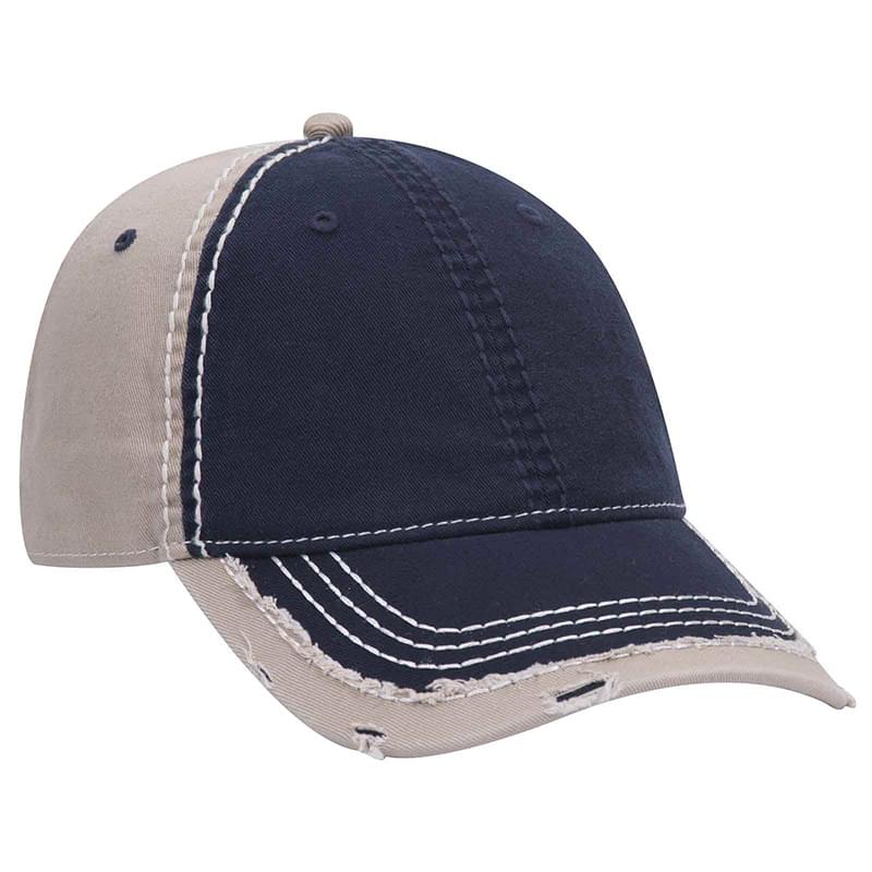 OTTO Garment Washed Cotton Twill w/ Heavy Stitching Distressed Trim Edge Visor Six Panel Low Profile Dad Hat