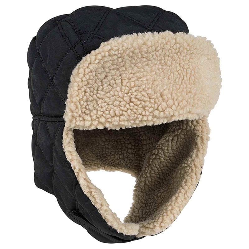 OTTO Quilted Polyester Shell w/ Shearling Lining Three Panel Trapper Hat