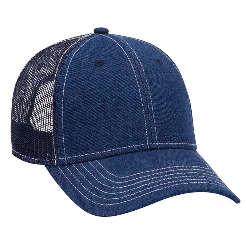 Otto Washed Denim Low Profile Style Mesh Back Caps