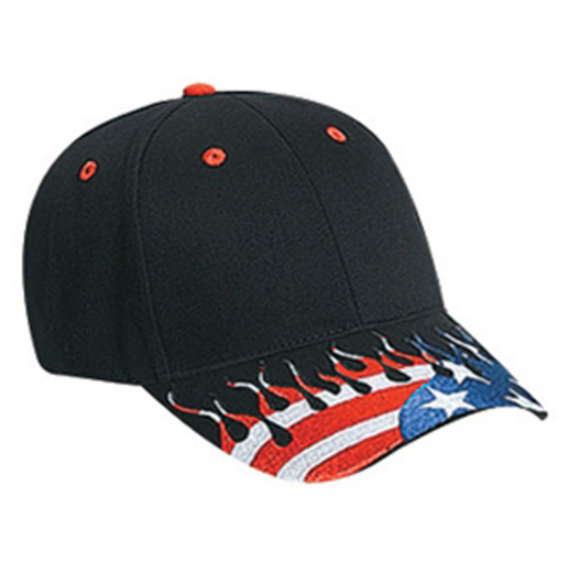 Otto United States Flag Flame Pattern Visor Brushed Cotton Twill Low Profile Style Caps