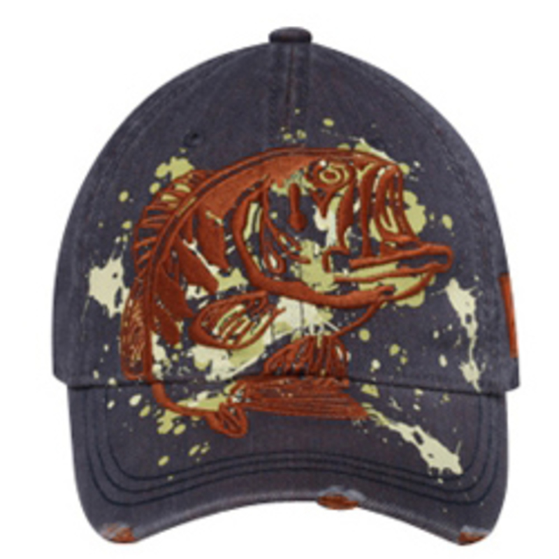 Otto Embroidered Bass On Denim Material Distressed Visor Caps