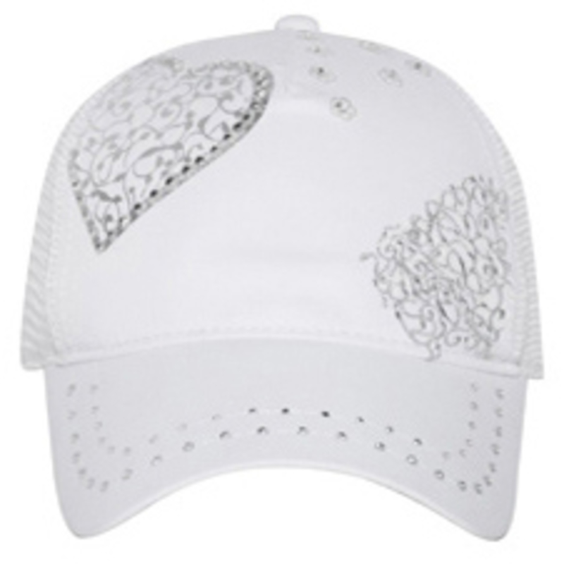 Otto Rhinestones Heart Design Mesh Back Caps