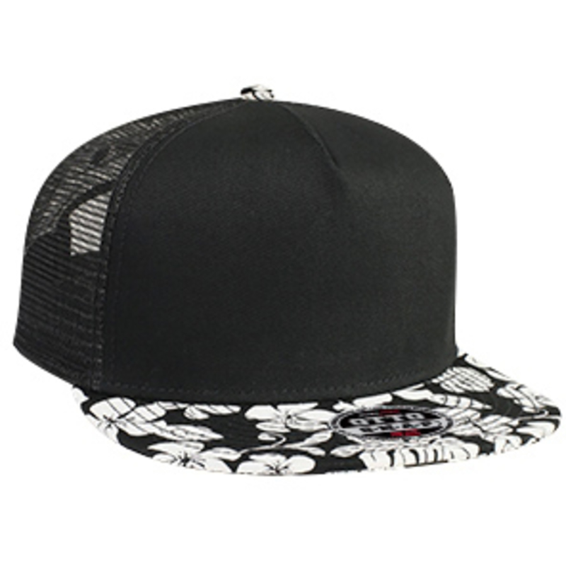 Otto Superior Cotton Twill Hawaiian Pattern Flat Visor Pro Style Mesh Back Snapback Caps