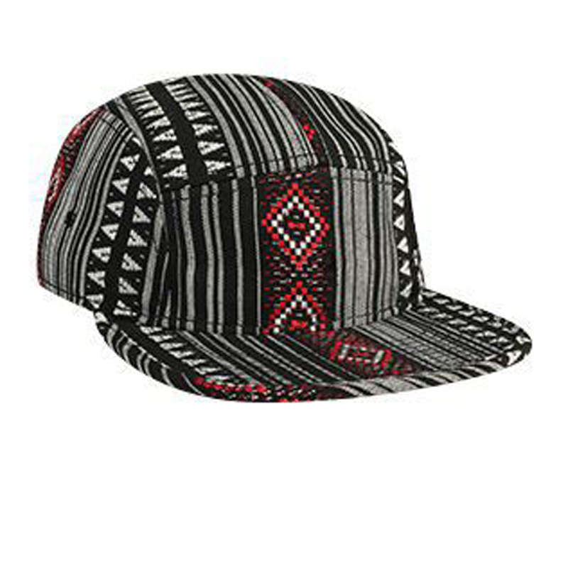 Otto Aztec Pattern Polyester Jacquard Square Flat Visor With Binding Trim Five Panel Camper Style Caps