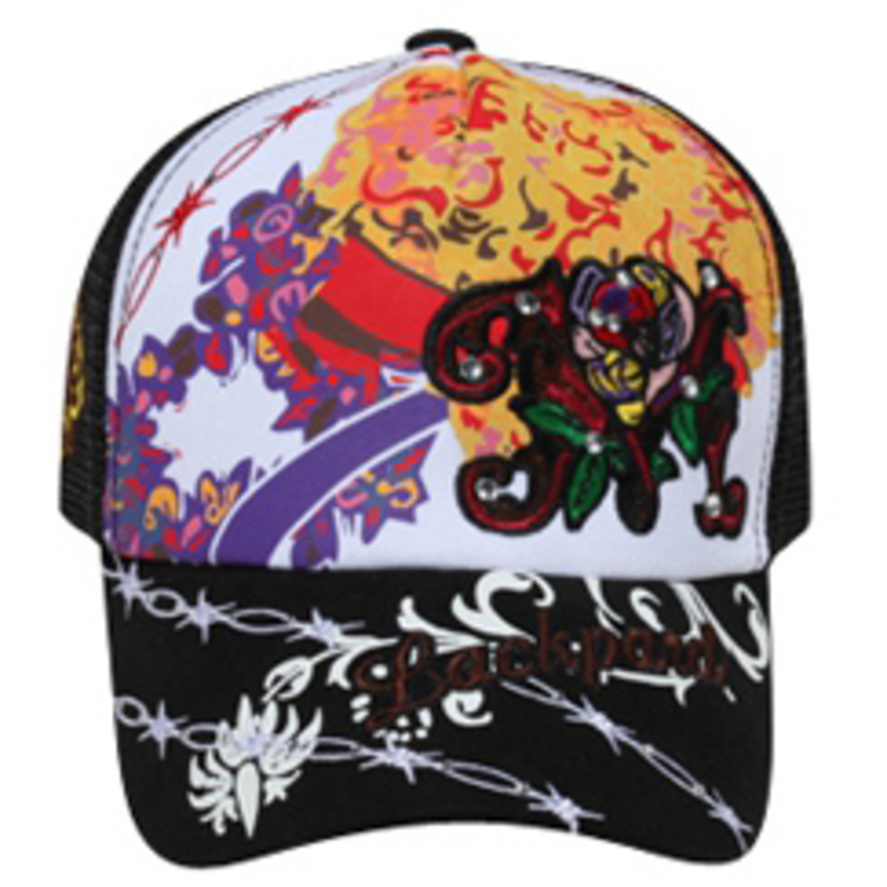 Otto Printed Front Embroidered Design With Rhinestones Mesh Back Caps