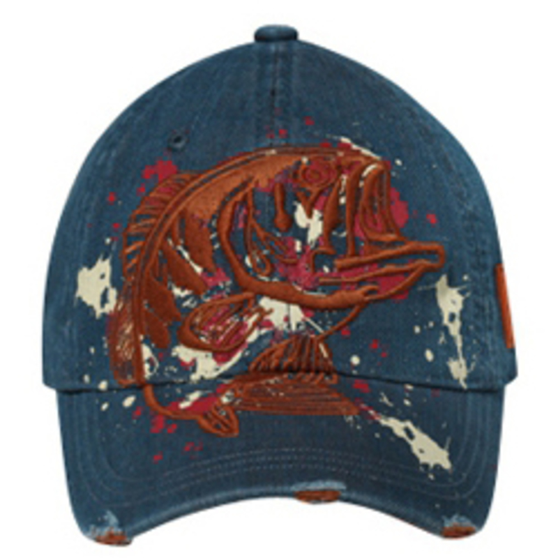 Otto Embroidered Bass On Denim Material Distressed Visor Caps